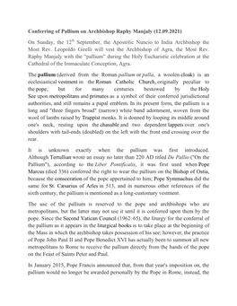 Conferring of Pallium on Archbishop Raphy Manjaly (12.09.2021)