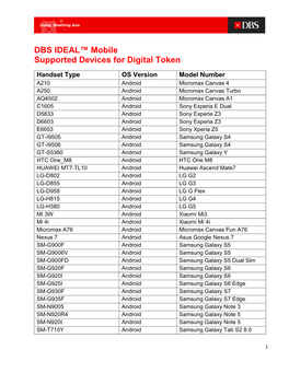 DBS IDEAL™ Mobile Supported Devices for Digital Token