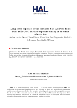 Long-Term Slip Rate of the Southern San Andreas Fault from 10Be-26Al