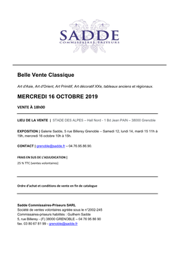 Belle Vente Classique MERCREDI 16 OCTOBRE 2019