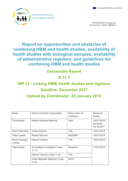Report on Opportunities and Obstacles of Combining HBM and Health