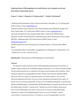 Exploring Fauna of Microlepidoptera in South Siberia: Novel Regional Records and Interception of Quarantine Species