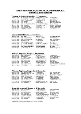 Partidos Entre El Jueves 29 De Septiembre Y El Domingo 2 De Octubre