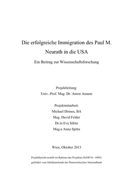 Die Erfolgreiche Immigration Des Paul M. Neurath in Die USA