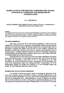 Karst Caves in the Irkutsk Amphitheatre, Russia: Ecological Condition and Problems of Conservation