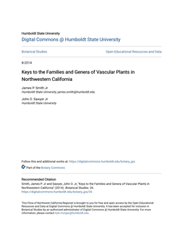 Keys to the Families and Genera of Vascular Plants in Northwestern California