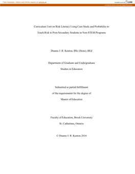 Curriculum Unit on Risk Literacy Using Case Study and Probability To