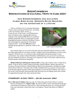 Birdscaribbean Birdwatching & Cultural Trips to Cuba 2021 Join