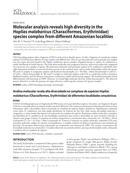 Molecular Analysis Reveals High Diversity in the Hoplias Malabaricus (Characiformes, Erythrinidae) Species Complex from Different Amazonian Localities Alex M