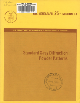 Ray Powder Patterns NATIONAL BUREAU of STANDARDS