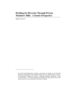 Drafting for Diversity Through Private Members' Bills: a Senate Perspective