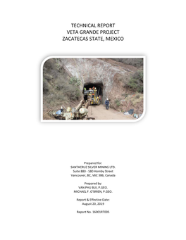 Technical Report Veta Grande Project Zacatecas State, Mexico