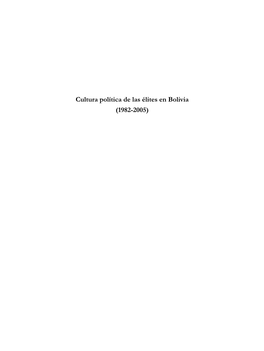 Cultura Política De Las Élites En Bolivia (1982-2005)