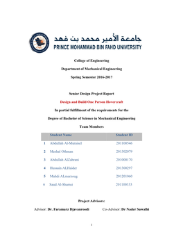 College of Engineering Department of Mechanical Engineering Spring Semester 2016-2017 Senior Design Project Report Design and Bu