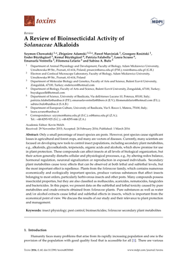 A Review of Bioinsecticidal Activity of Solanaceae Alkaloids