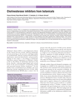 Cholinesterase Inhibitors from Botanicals