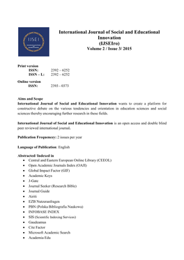 International Journal of Social and Educational Innovation (Ijseiro) Volume 2 / Issue 3/ 2015