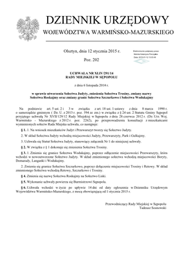 Uchwała Nr XLIV/291/14 Z Dnia 6 Listopada 2014 R