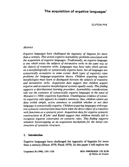 Abstract Ergative Languages Have Challenged the Ingenuity of Linguists for More Than a Century