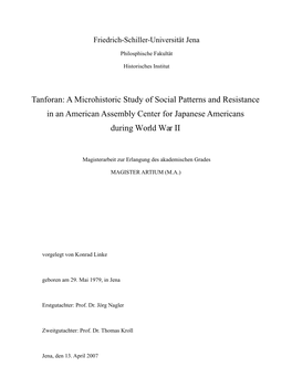 Tanforan: a Microhistoric Study of Social Patterns and Resistance in an American Assembly Center for Japanese Americans During World War II