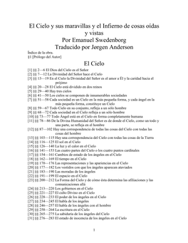 El Cielo Y Sus Maravillas Y El Infierno De Cosas Oídas Y Vistas Por Emanuel Swedenborg Traducido Por Jørgen Anderson Índice De La Obra