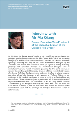 Interview with Mr Ma Qiang Former Executive Vice-President of the Shanghai Branch of the Chinese Red Cross*