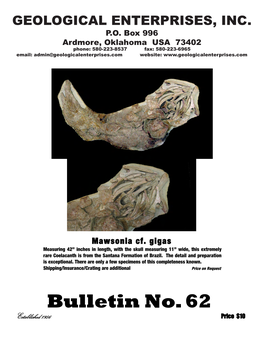 Bulletin No. 62 Bulletin Noesta.Blis Hed6 19562 Price $10