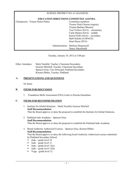 January 10, 2012 Ed Dir Agenda