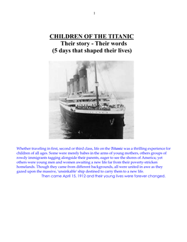CHILDREN of the TITANIC Their Story - Their Words (5 Days That Shaped Their Lives)