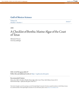 A Checklist of Benthic Marine Algae of the Coast of Texas Michael J