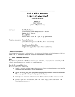 Hip Hop-Decoded MUS 307/AFR 317