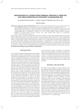 New Records of Lichens from Tasmania, Principally from the 2018 Tmag Expedition of Discovery to Musselroe Bay