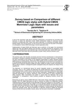 Survey Based on Comparison of Different CMOS Logic Styles With