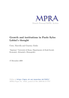 Growth and Institutions in Paolo Sylos Labini's Thought*