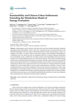 Sustainability and Chinese Urban Settlements: Extending the Metabolism Model of Emergy Evaluation