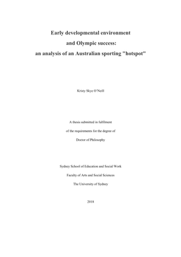 Early Developmental Environment and Olympic Success: an Analysis of an Australian Sporting 