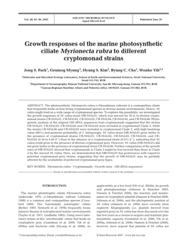 Growth Responses of the Marine Photosynthetic Ciliate Myrionecta Rubra to Different Cryptomonad Strains