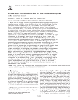 Seasonal Upper Circulation in the Sulu Sea from Satellite Altimetry Data