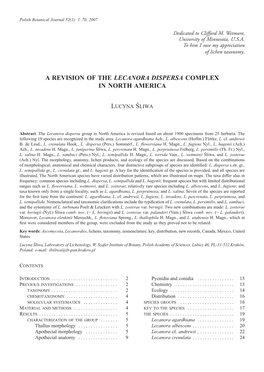 A Revision of the Lecanora Dispersa Complex in North America Lucyna Śliwa