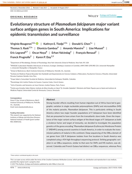 Evolutionary Structure of Plasmodium Falciparum Major Variant Surface Antigen Genes in South America: Implications for Epidemic Transmission and Surveillance