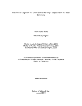 Lost Tribe of Magruder: the Untold Story of the Navy’S Dispossession of a Black Community