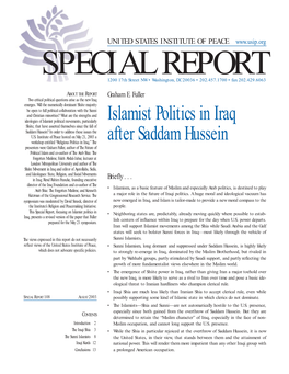 Islamist Politics in Iraq After Saddam Hussein? We Are Mov- Tional Conflicts