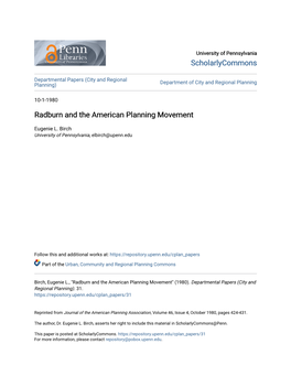 Radburn and the American Planning Movement