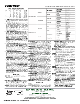 CODE WEST 2010 Dark Bay Or Brown - Dosage Profile: 9-1-19-5-0; DI: 1.34; CD: +0.41