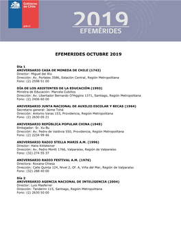 Efemerides Octubre 2019