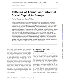 Patterns of Formal and Informal Social Capital in Europe Florian Pichler and Claire Wallace