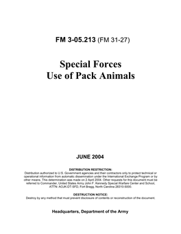 Special Forces Use of Pack Animals