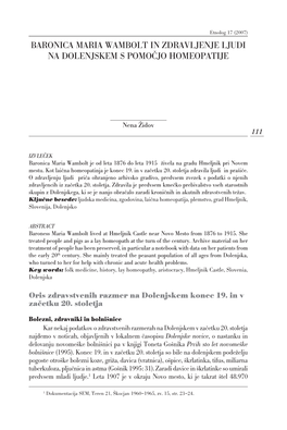 Etnolog 17 (2007) BARONICA MARIA WAMBOLT in ZDRAVLJENJE LJUDI NA DOLENJSKEM S POMO^JO HOMEOPATIJE