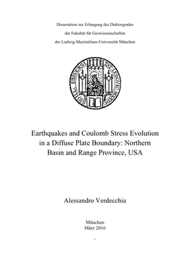 Earthquakes and Coulomb Stress Evolution in a Diffuse Plate Boundary: Northern Basin and Range Province, USA