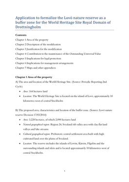 Application to Formalize the Lovo Nature Reserve As a Buffer Zone for the World Heritage Site Royal Domain of Drottningholm